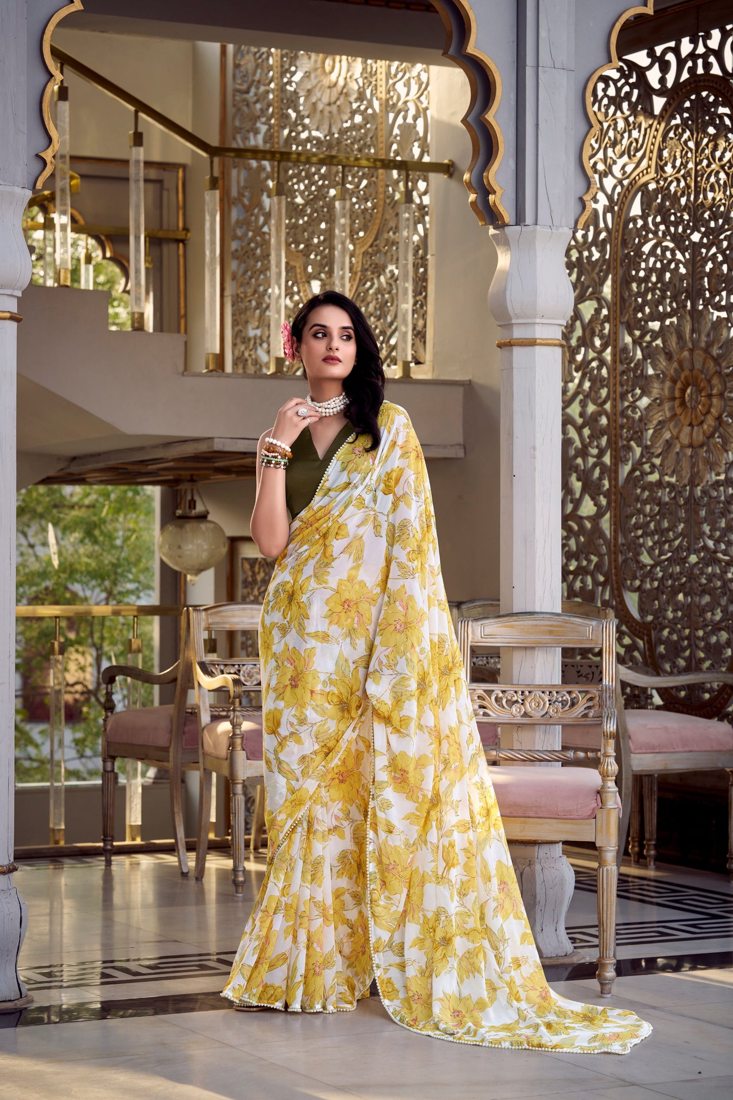 Yellow Marble Blossom Saree