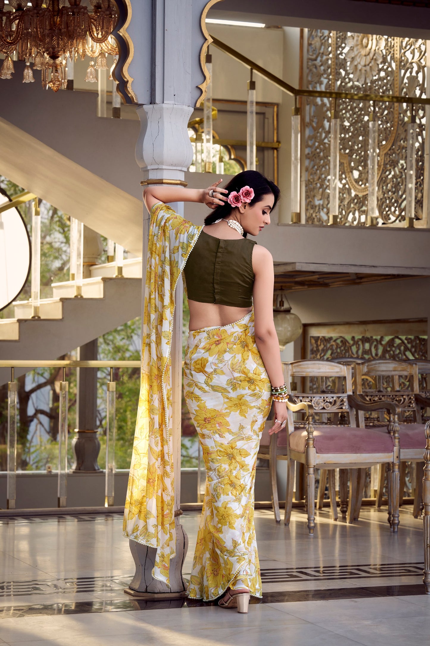 Yellow Marble Blossom Saree