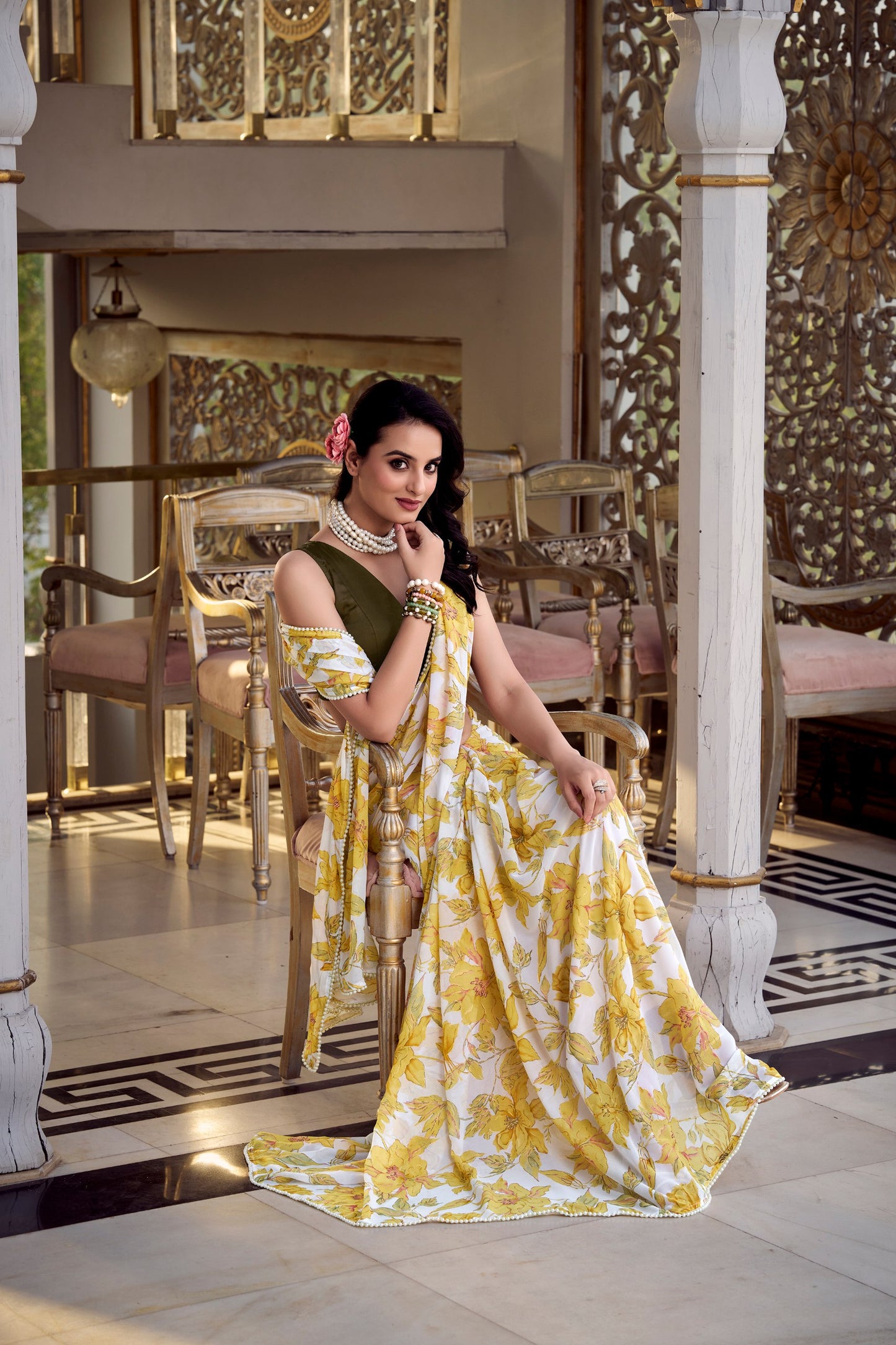 Yellow Marble Blossom Saree