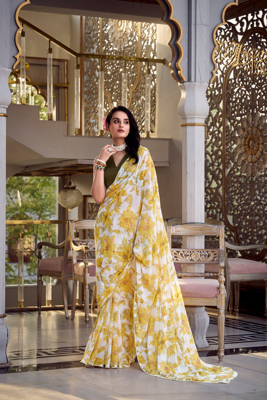 Yellow Marble Blossom Saree